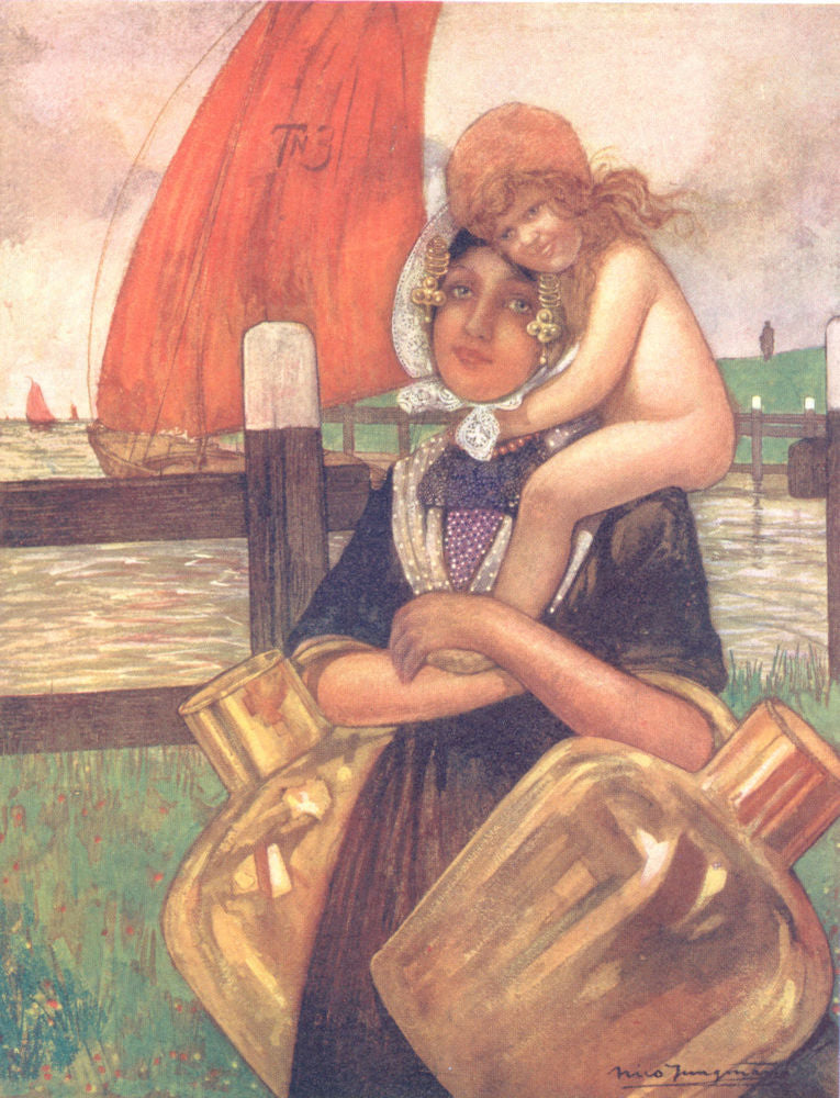 NETHERLANDS. Gelderland. Mother and baby 1904 old antique print picture